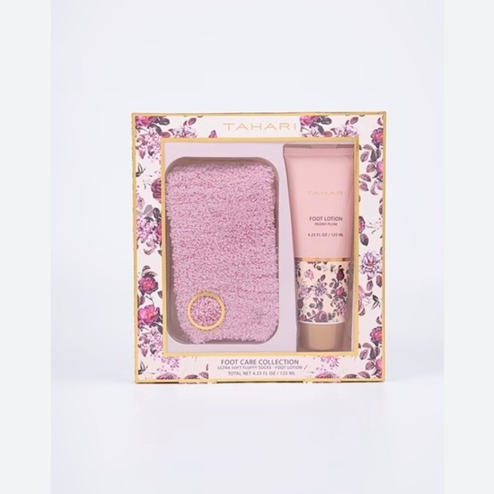 Tahari Foot Care Collection Peony Plum Foot Lotion/Soft Fluffy Socks